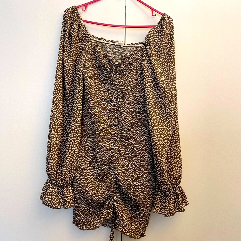 Tan Polkadot Scrunch Dress